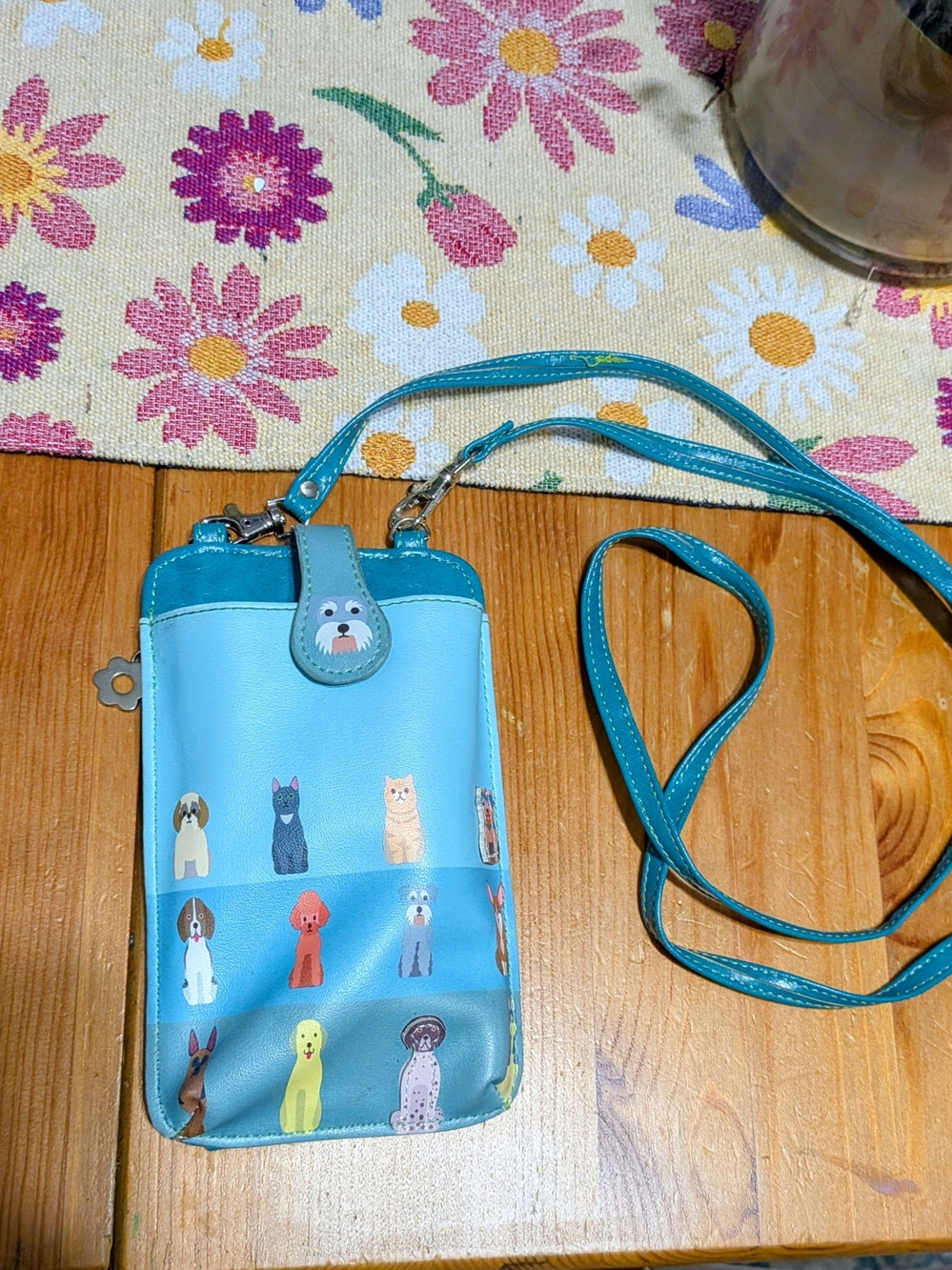 Contro Corrente Teal Dog Print Crossbody Wallet Phone Bag